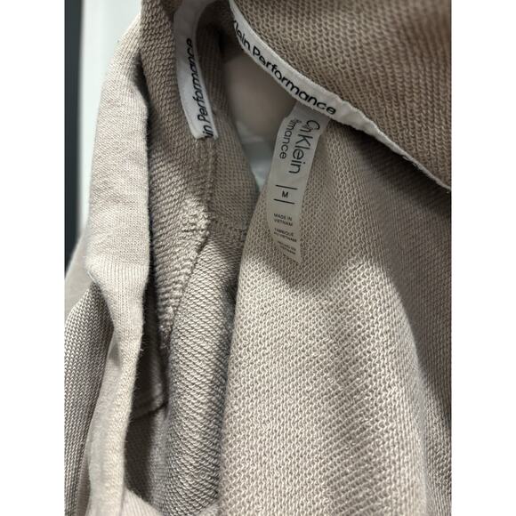 Calvin Klein Performance Sweatshirt Womens Medium Beige Mock Neck Pullover Logo - Picture 2 of 3